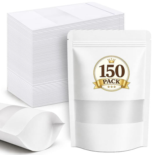 150 Pack Stand Up Pouches (White / 150 Pack 6.7x9.8in (17x25cm))