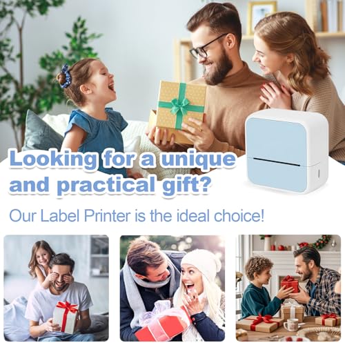 Sticker Printer with 4 Roll Paper Portable Thermal Inkless Printer (Blue)