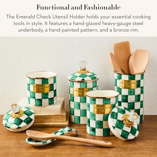 Enamel Utensil Holder (Emerald Check)