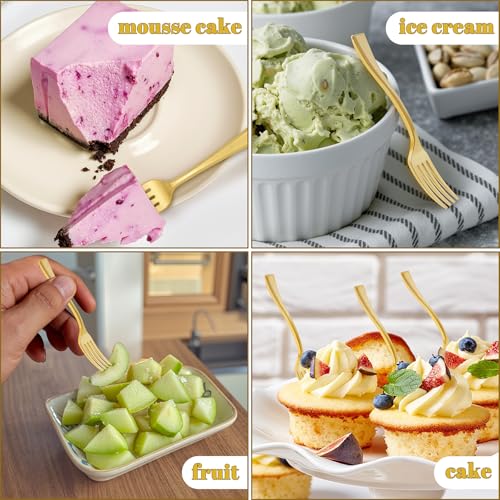 Disposable Plastic Mini Forks 300 Pieces 4 Inches (Gold / Mini Forks)