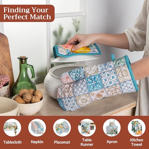 100% Cotton Oven Mitt & Pot Holder Set (010 - Agrume / 7.5" x 13" & 8" x 8" (Oven Mitt & Pot Holder))