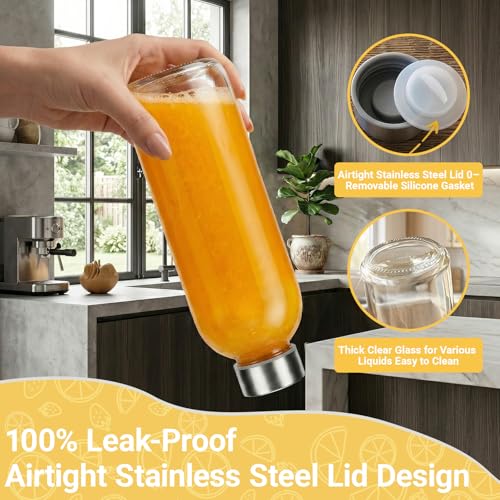 24 oz Glass Water Bottles with Lids (Clear Glass Bottle 6 Pack / 24 Ounces)