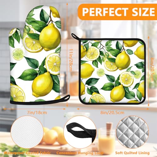 Lemon Fruits Oven Mitts and Pot Holders Sets 4Pcs (Lemon Fruits)