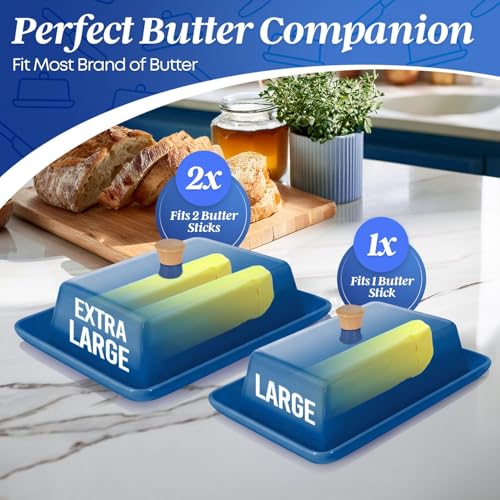 Large Ceramic Butter Dish with Lid (Dark Blue / Large)