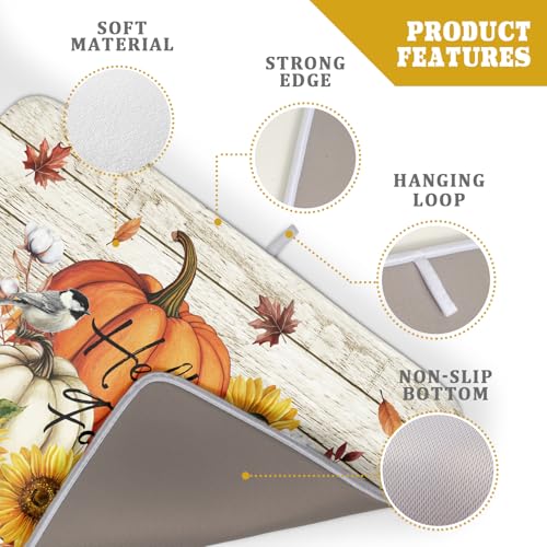 Hello Fall Dish Drying Mat Autumn Pumpkin Dish Drainer Rack Mats 18"x24" Fast Dry Microfiber Dish Drying Pad for Kitchen Countertop Table (Pumpkin Sunflower / 18" x 24")