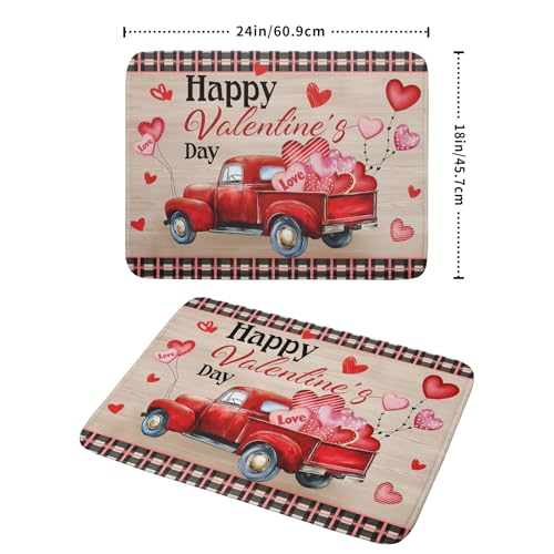 Valentine's Day Truck Dish Drying Mat 18x24 inch Love Heart Washable Absorbent Dishes Pad Dish Drainer Mat for Kitchen Counter Sink Coffee (Love Heart Truck / 18" x 24")