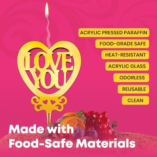 Love You Reusable Gold Romantic Cake Candle