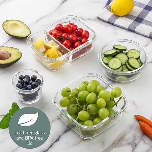 Premium 32 Pc. Borosilicate Glass Food Container Set with Dividers (Ombre Green)