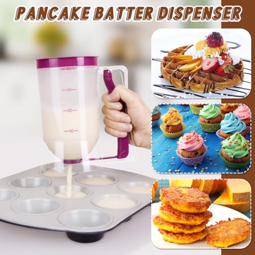 2 Pcs Handheld Batter Dispenser Squeeze Handle 4 Cups (Purple)