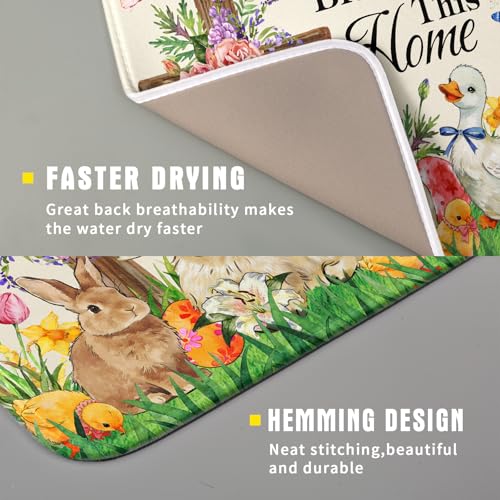 Easter Farmhouse Dish Drying Mat Funny Animal Dish Pad for Kitchen Counter Small 16 X 18 (Colorful Farmhouse Animal / 18" x 16")