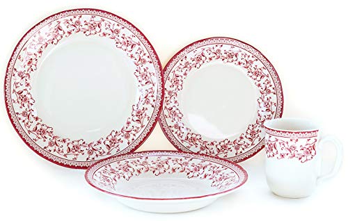 16 Piece Porcelain Dinnerware Set for 4 (Aster Pink / 16)