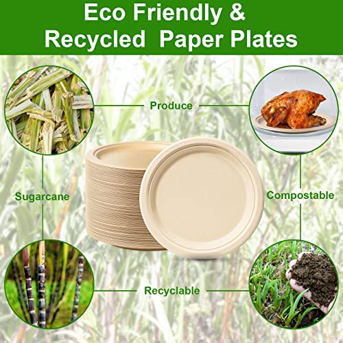 Compostable 9 Inch Paper Plates (9 inch 150 Pack)