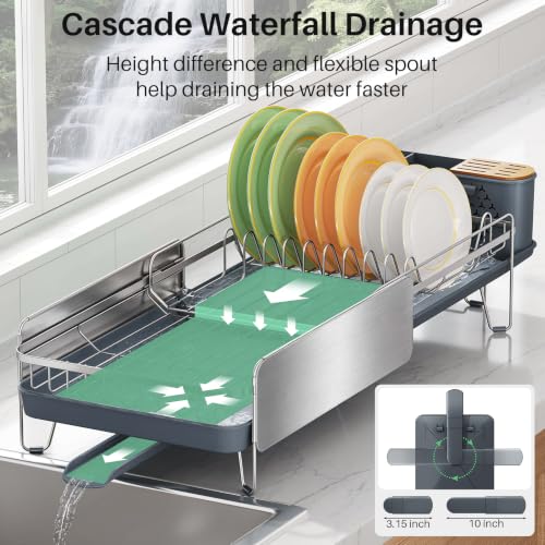 Stainless Steel Dish Drying Rack for Kitchen Counter (Silver)