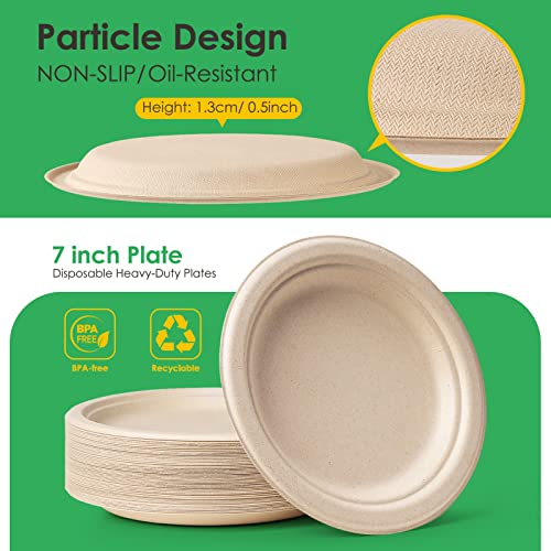 Small Paper Plates 7 Inch 150 Pack Compostable Dessert Plates (Brown / 7in 150pcs)