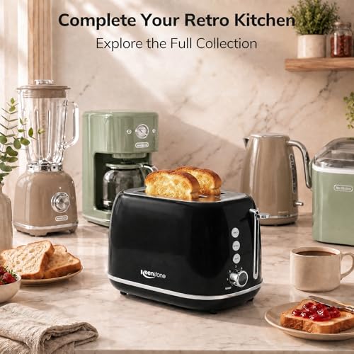 2 Slice Retro Stainless Steel Toaster with Bagel (2 Slice / Black)