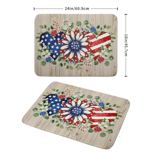Independence Day Dish Drying Mat 18x24 inch Patriotic Love Heart Fast Dry Microfiber Dishes Drainer Rack Pad Kitchen Counter Accessories (Patriotic Floral Heart / 18" x 18")