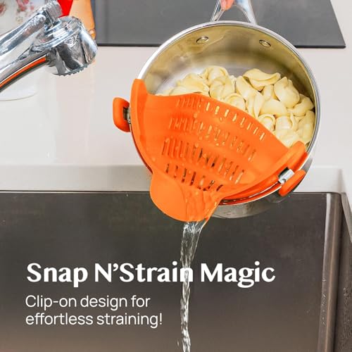 Snap N Strain Clip On Strainer for Pots and Pans (Orange)