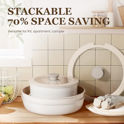 Nonstick Pots and Pans Set (Beige Taupe / 20 Pack)