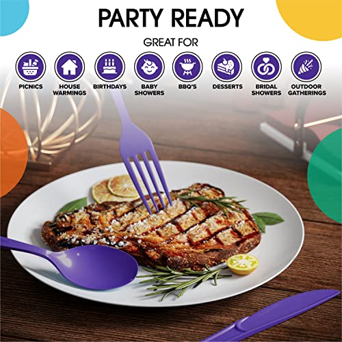 Party Solids Purple Plastic Spoons 200 Pieces Purple Spoons Disposable Utensils Heavy Duty Plastic Cutlery Set Disposable Cutlery Sets Flatware Sets Silverware Set Party Supplies & Party Tableware (Purple / Spoons)