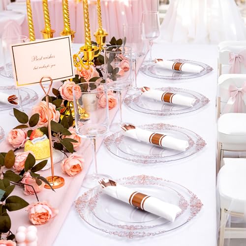 400PCS Pre Rolled Rose Gold Plastic Silverware Heavy Duty for Party (Rose Gold - Classic)