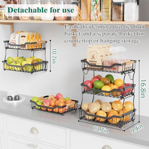 3 Tier Countertop Fruit Basket for Kitchen (3 Tier Wire Basket Top)