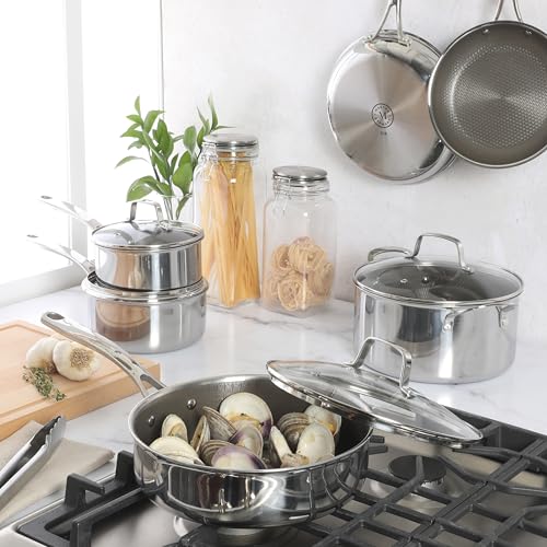 Badgley Hybrid Nonstick 10 Piece TriPly Stainless Steel Pots and Pans Non (Triply Stainless / 10-Piece Set)