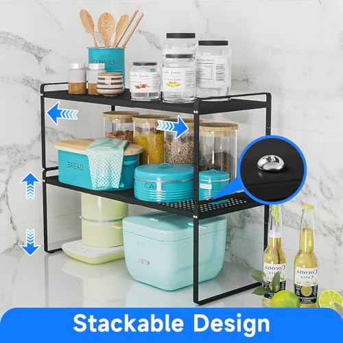 Expandable Kitchen Shelf Organizers (Black Small)