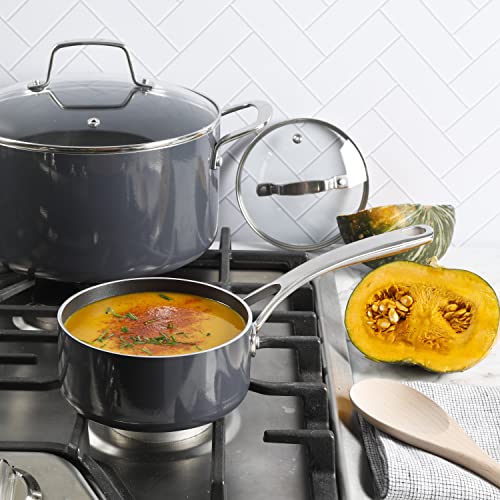 Lockton Premium Nonstick 10 Piece Enamel Heavy Gauge Aluminum Pots and Pans Cookware Set (Gray / 10-Piece Set)