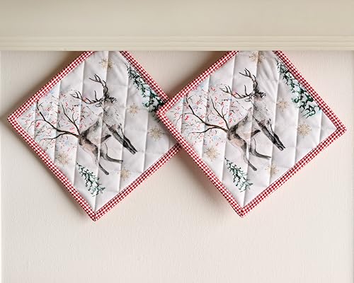 Pot Holders 100% Cotton Potholders (116 - Rural Christmas / 8" x 8" (Pot Holder Pack of 2))