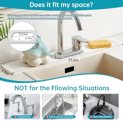 Stone Faucet Mat for Kitchen Sink Oval Hole Bathroom sink splash guard (White)