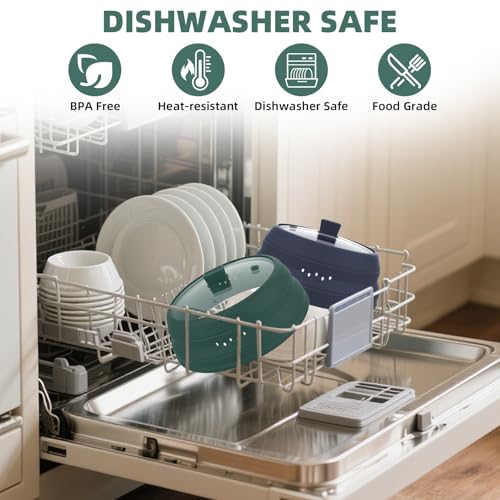Microwave Splatter Cover Glass Cover Guard Lid with Collapsible Silicone for Food Pot Plate Cover 11.8 inch Dark Green (Dark Green / 11.8 inch)
