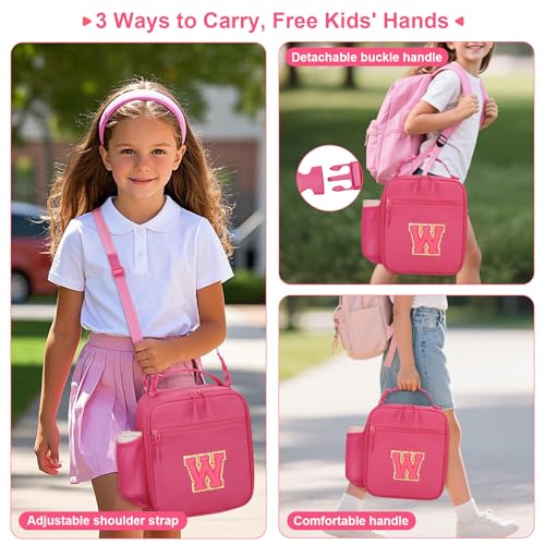 Initial Insulated Lunch Bag for Girls Kids (Rosy Red / W)