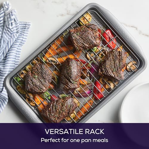 Nonstick Heavy Gauge Steel Bakeware Set with Rolled Pan Edges Loaf Pan (Gray / 10 Piece)