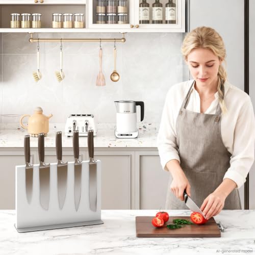 White Magnetic Knife Block Stainless Steel Magnetic Knife Holder (11.6x8.2 inch White)