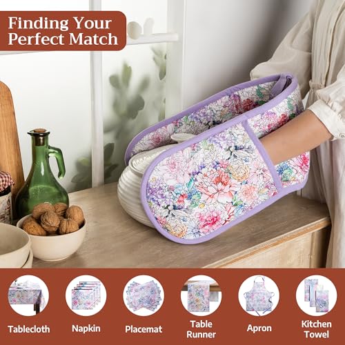 Double Oven Mitts 100% Cotton Double Oven Glove (044 - Floral Love / 7" x 35" (Double Oven Mitt))