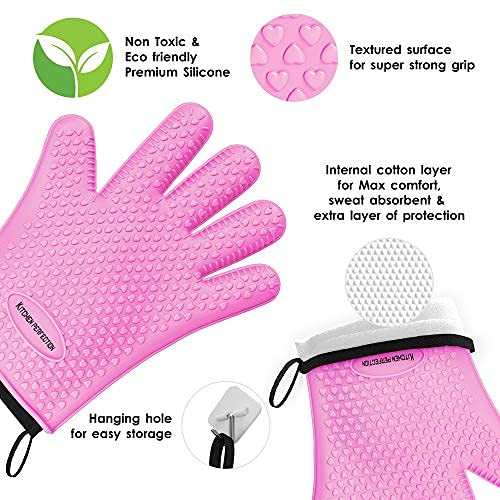 XL Silicone Smoker Oven Gloves (Pink / X-Large)