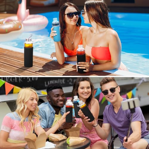 12 Pack Glass Water Bottles with Sleeves (Stylish / Black)