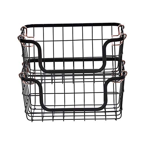Stackable Metal Wire Rectangular Storage Baskets for Kitchen ((Pack of 1))