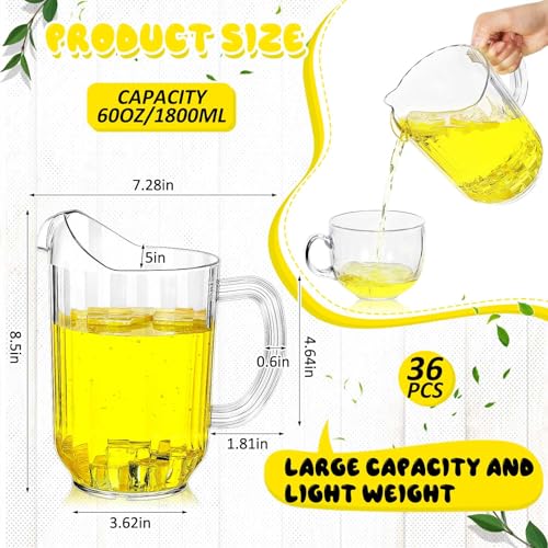 Tessco 36 Pcs Plastic Pitchers 60 Oz Clear Water Beer Jug Large (Classic)