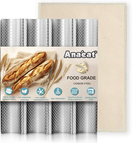 Nonstick French Baguette Bread Pan with Thick Professional Proofing Cloth Dough Couche