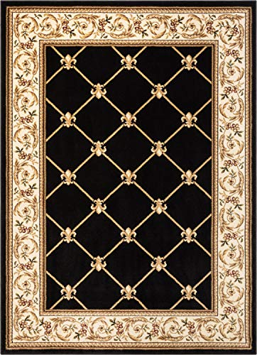Timeless Collection Fleur De Lis Black 6x9 Luxurious Traditional French Aubusson Oriental Area Rug Perfect for Living Room Bedroom or Dining Room Easy (6'7" x 9'3" (Rectangular) / Black)