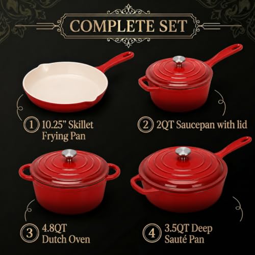 Nonstick Enameled Cast Iron Cookware Set (Red B)