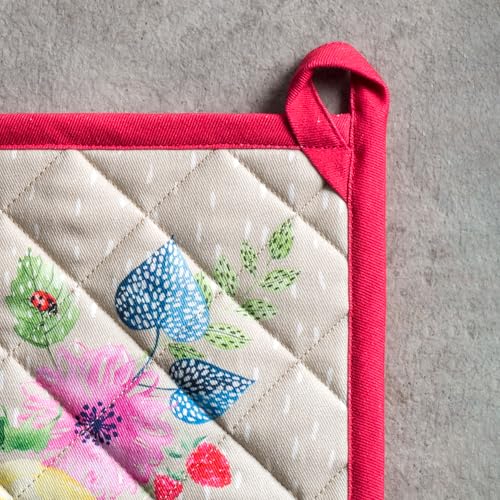 Pot Holders 100% Cotton Potholders (105 - Jardin D'ete - Fog / 8" x 8" (Pot Holder Pack of 2))