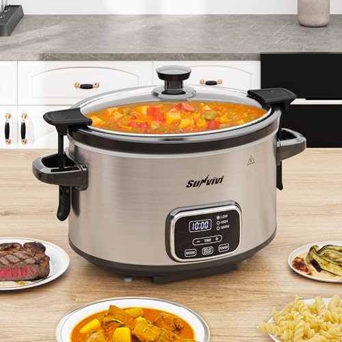 4QT Programmable Slow Cooker with Locking Lid (4 Quarts / Silver)