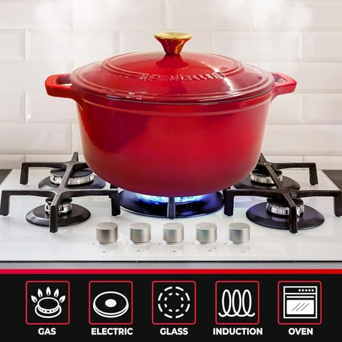 MUELLER HOME 4.5 QT Enameled Cast Iron Dutch Oven (4.5 Quart -Round / Red)