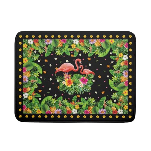 Tropical Flamingo Dish Drying Mat Palm Leaves Absorbent Dishes Drainer Pad Microfiber Dish Rack Mat for Kitchen Countertop Decor 18x24 Inch (Flamingo Leaves / 24" x 24")