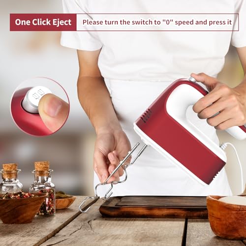 9 Speed Digital Hand Mixer Electric (Red/White)