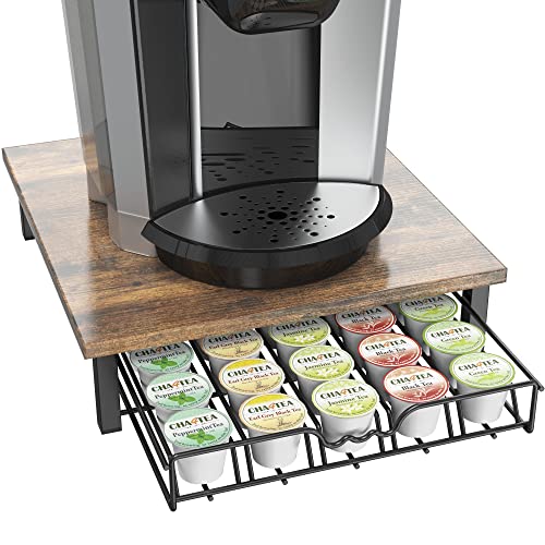K Cup Holder Drawer for 30 Coffee Pods Storage (30 Capsules / Rustic Brown with Wood Top)