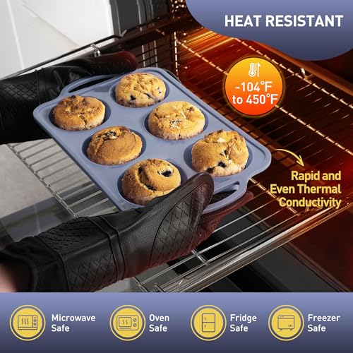 2 Packs 6 Cups Silicone Muffin Pan with Metal Reinforced Frame Jumbo Size Cupcake Pan Tray Egg Bites Silicone Circle Cookie Molds Extra Large Muffin Tin Tart Pans for Breakfast Sandwiches (2pc: 6-Cup Jumbo / Morandi Pink & Morandi Blue)