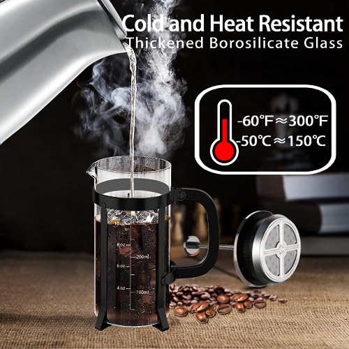 French Press Coffee Maker 304 Stainless Steel Coffee Press (Black / 12 oz)